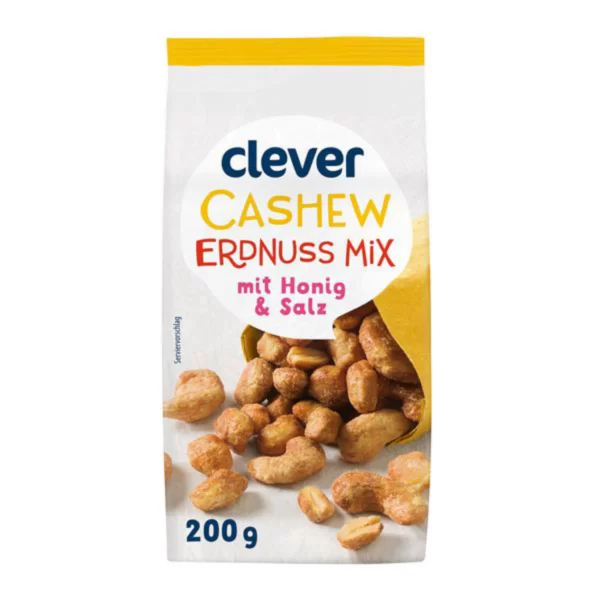 Clever Cashew Erdnuss Mix mit Honig und Salz 200g