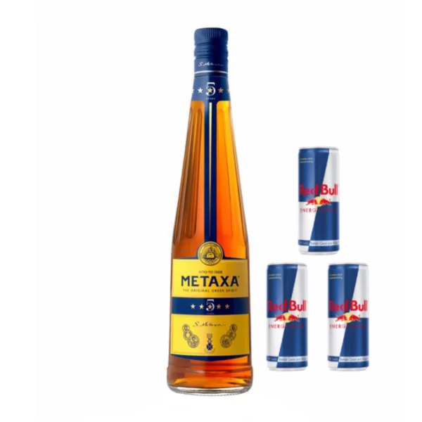 Metaxa 5 Stern 0.75lt mit 3 Redbull Cola 1.5l prinklind wasser
