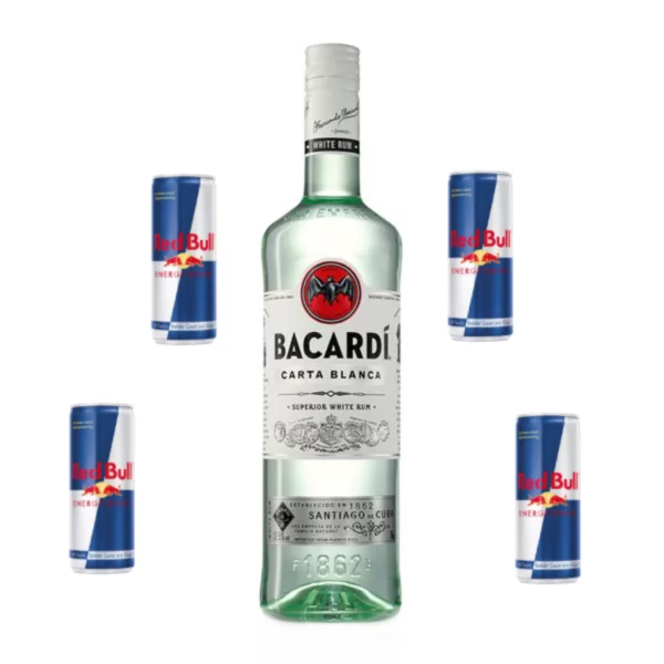 Bacardi 0.7l mit 4 Redbull